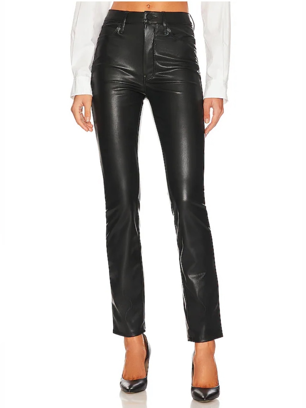 Mother The Dazzler Skimp Faux Leather Pants Wax On, Wax Off Black Size 28